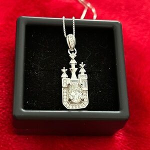 Luxury Sterling 925 sterling silver 1.0 CT Moissanite Castle Pendant Necklace‎